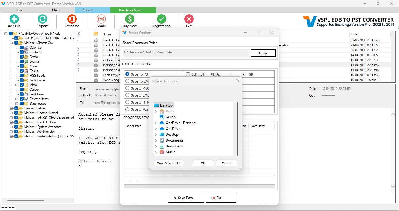 Vartika Exchange Recovery Software screenshot