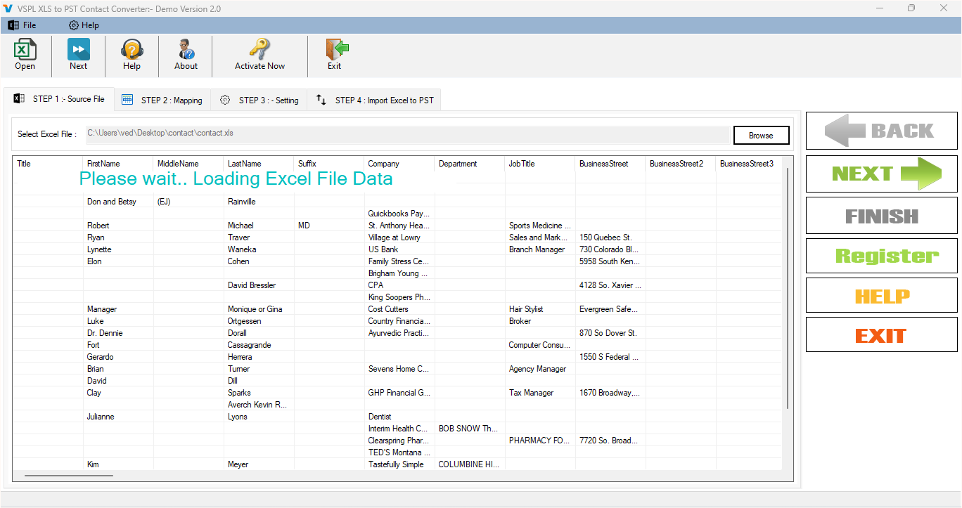 Loading Excel file Contact Items