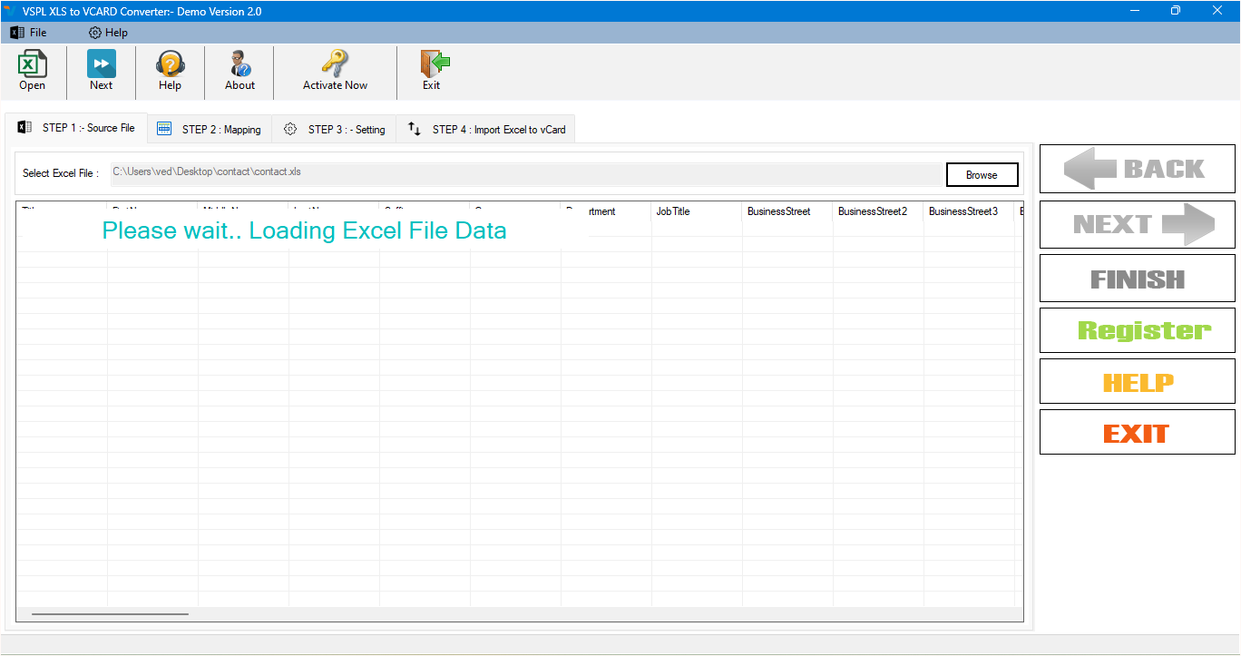Loading Excel file Contact Items