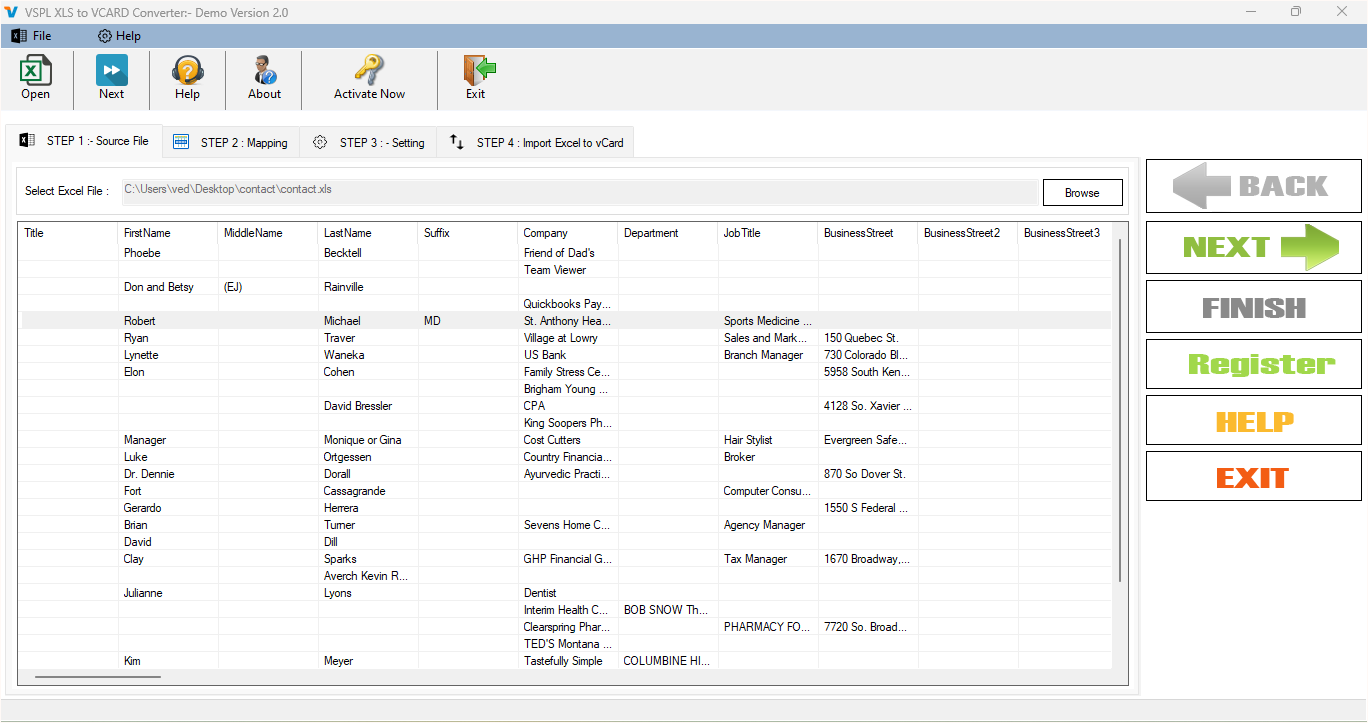 Vartika Excel to vCard Converter screenshot Vartika Excel to vCard Converter screenshot