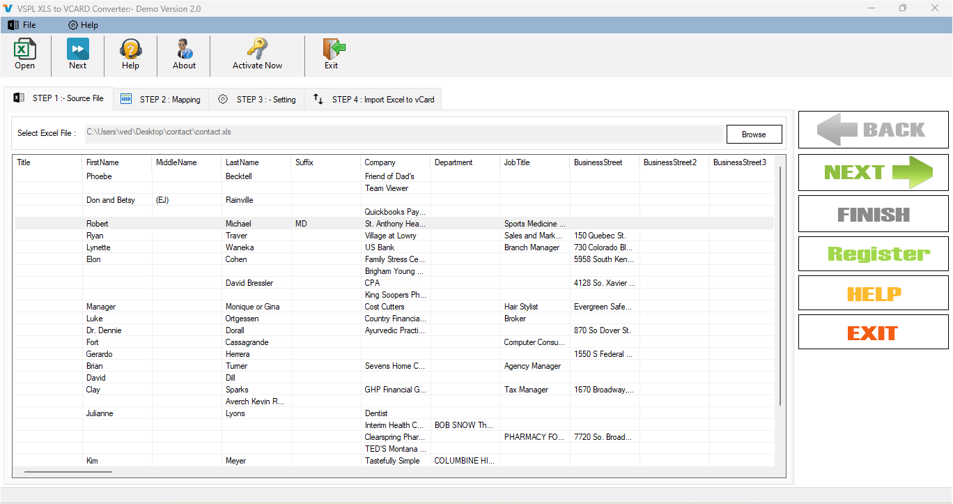 Vartika Excel to vCard Converter screenshot