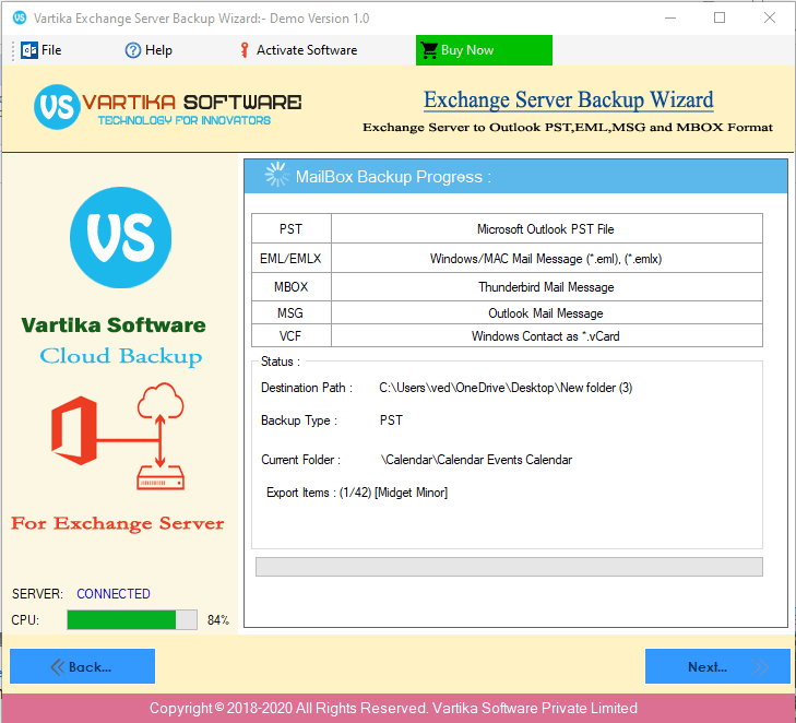 Start Exchange Server Account Backup process