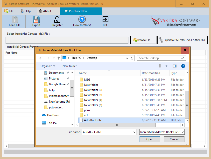 Select IncrediMail Contact file