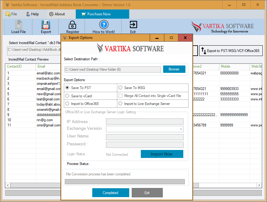 Complete IncrediMail Contact Saving Process
