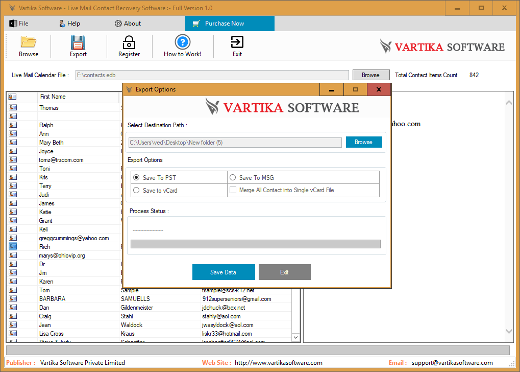 Export Live Mail Contact Items