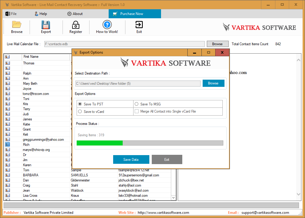 Live Mail Contact Items Saving Process