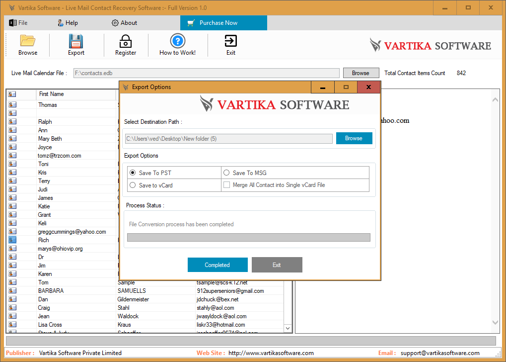 Complete Live Mail Contact Saving Process