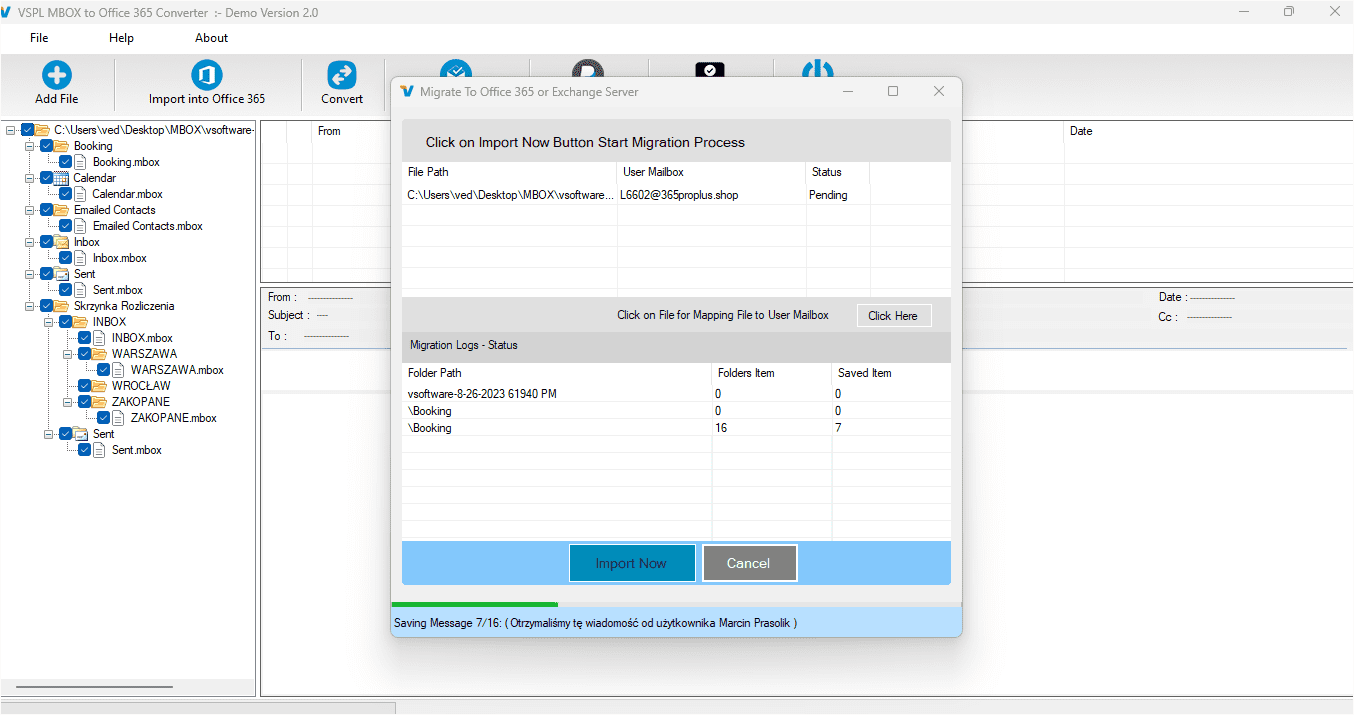 Migrate MBOX File Items into Office365 or Live Exchange Server Account