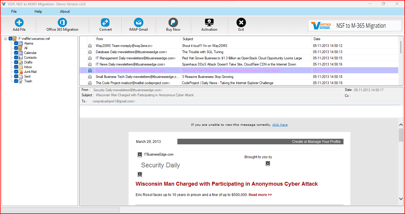 Windows 7 Vartika NSF to office365 Converter 26.12.0.18 full