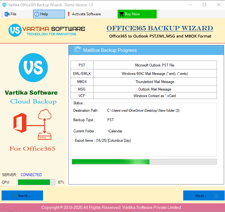 Start Office365 Account Backup process