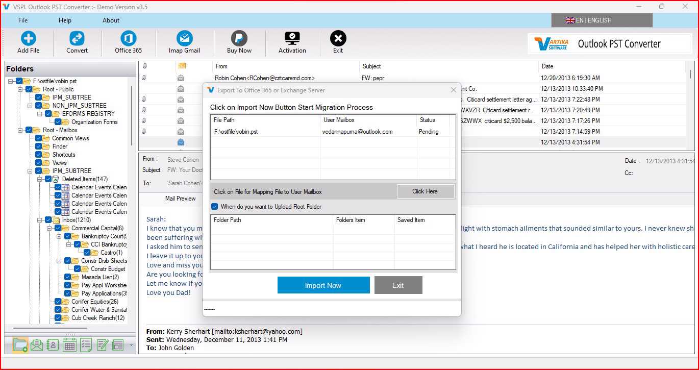 Importing PST File Items into Office 365 Account