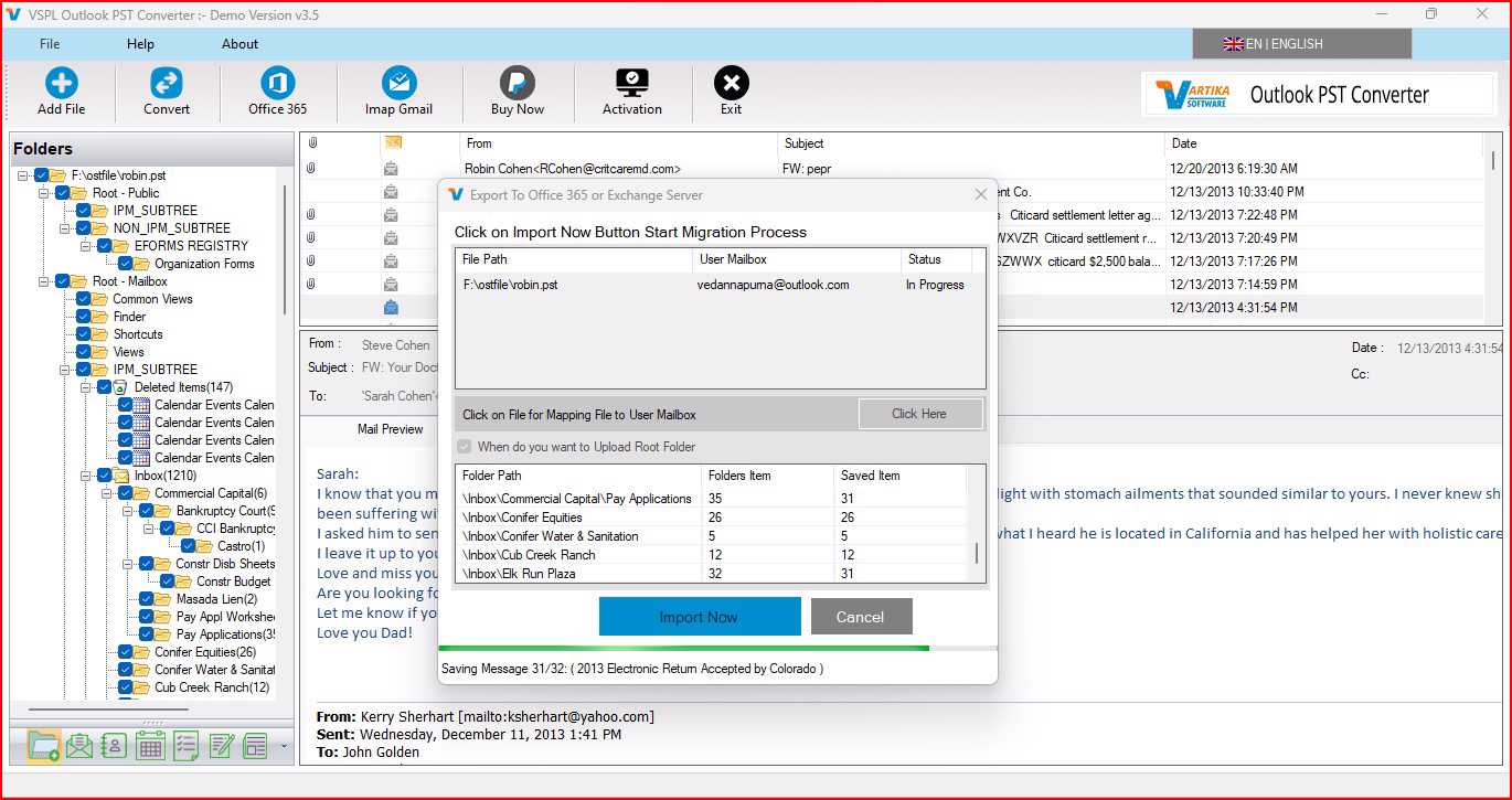 Importing completed Office365 Account Status
