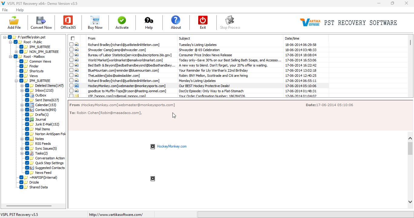 Vartika Outlook PST Recovery Software screenshot