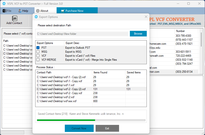 VCF to PST Converter Software screenshot