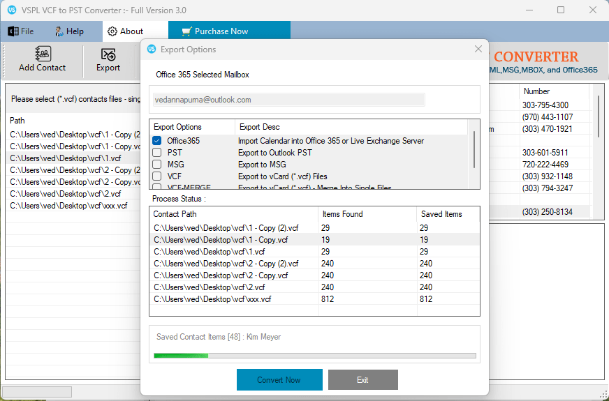 Complete VCARD Saving Process