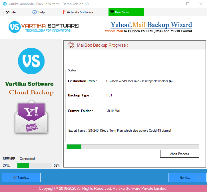 Start Yahoo Account Backup process