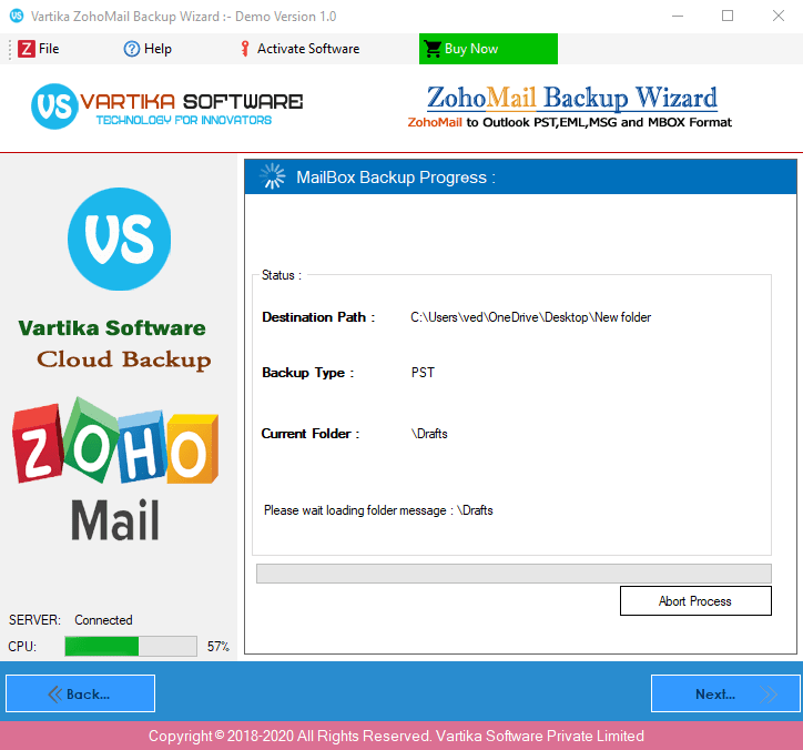 Start Zoho Account Backup process