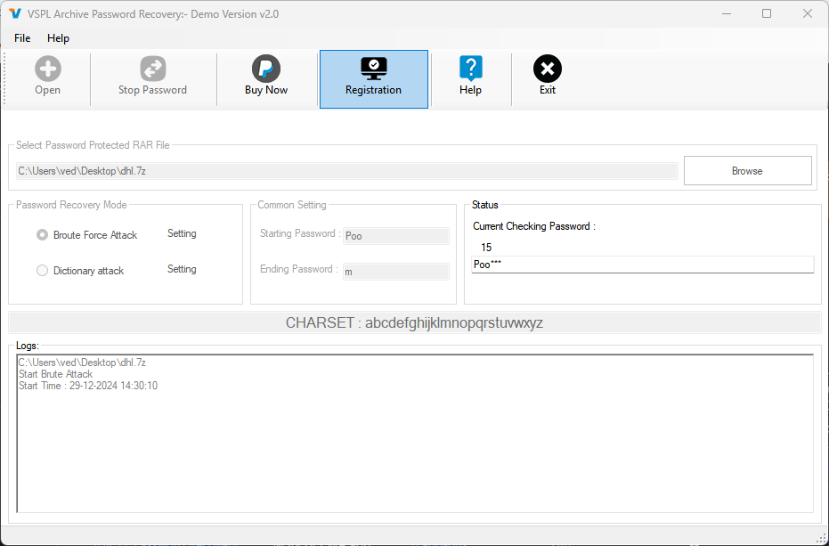 Start Archive Password Recovery Process