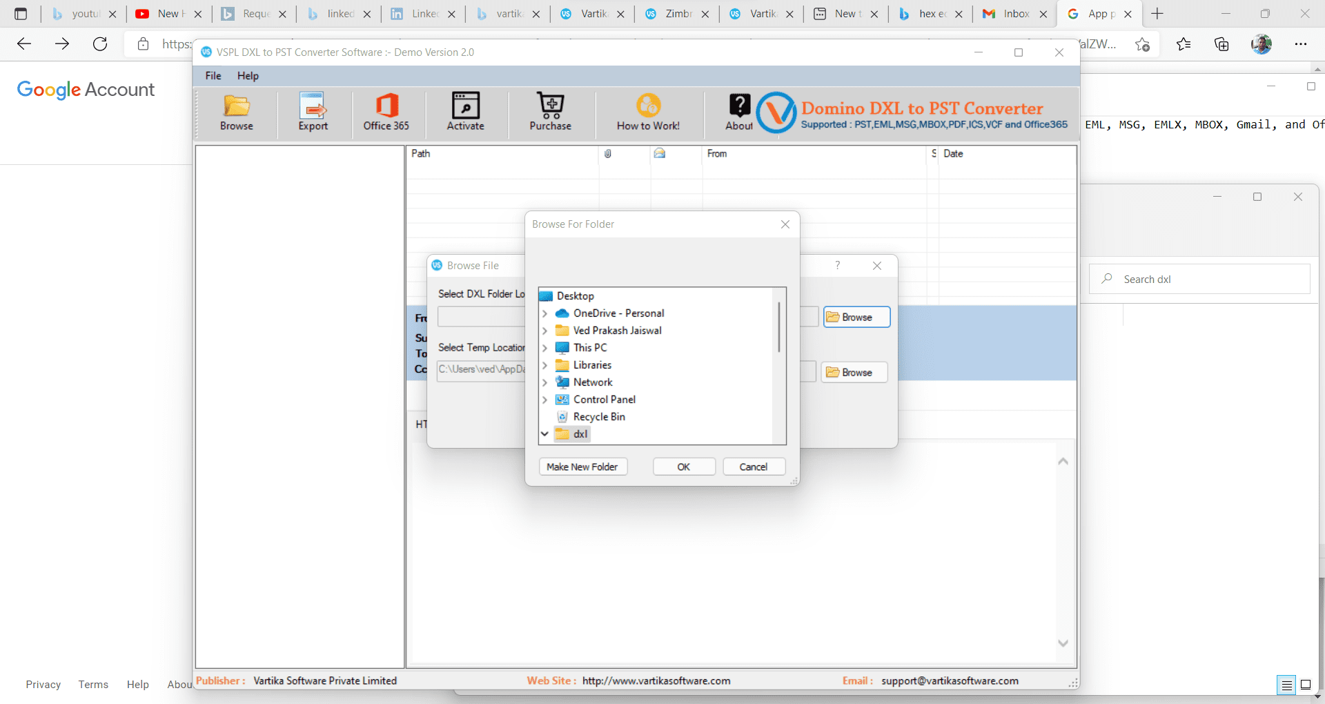 Selected DXL File Stored Folder Locations