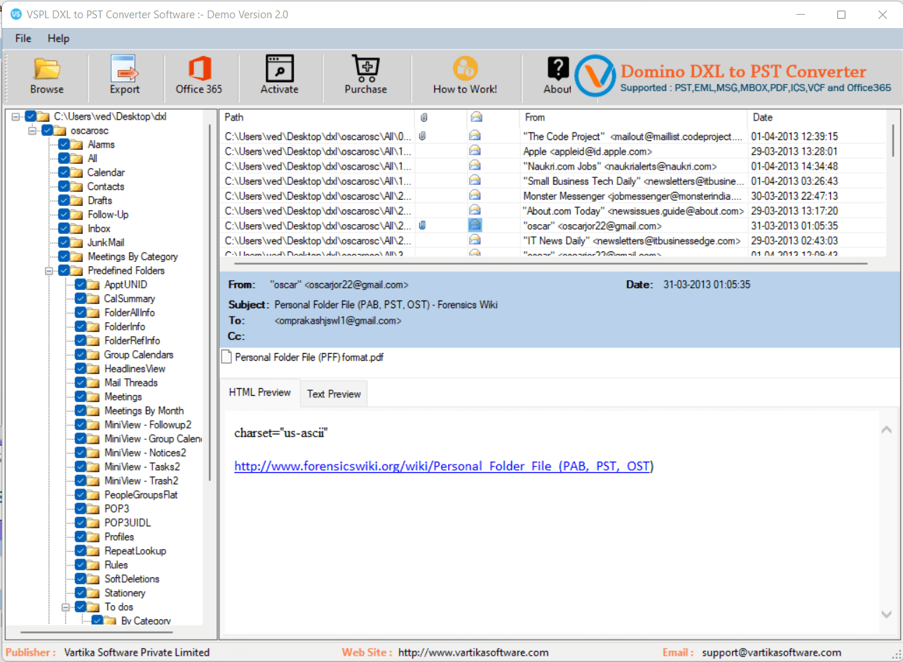 Vartika DXL to PST Converter Software screenshot