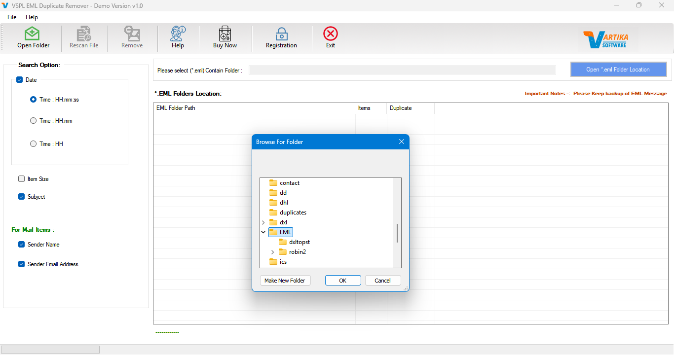 Select *.EML File Contain Folder