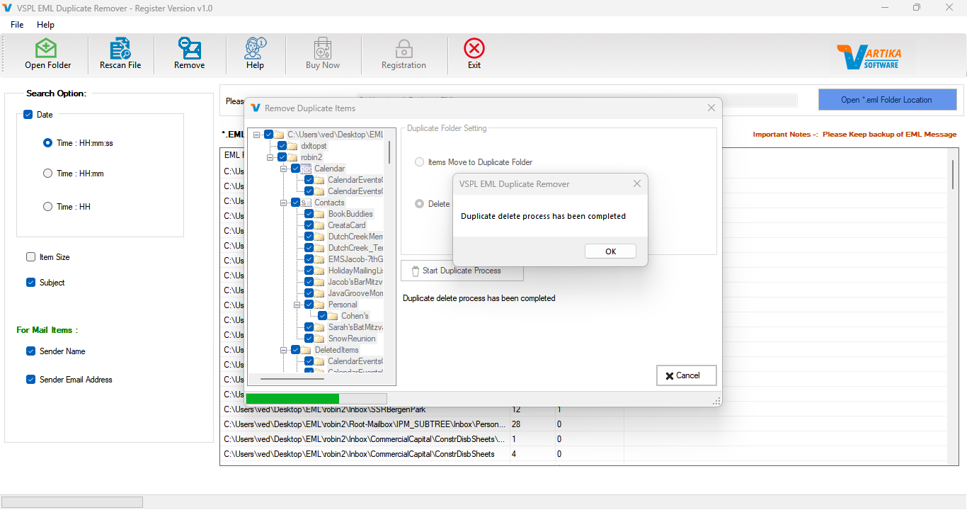 Complete delete duplicate items process