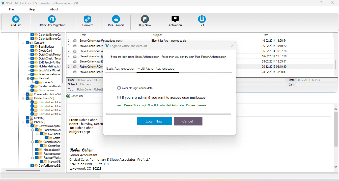 Export Options :  Importing EML File into Office 365 Account