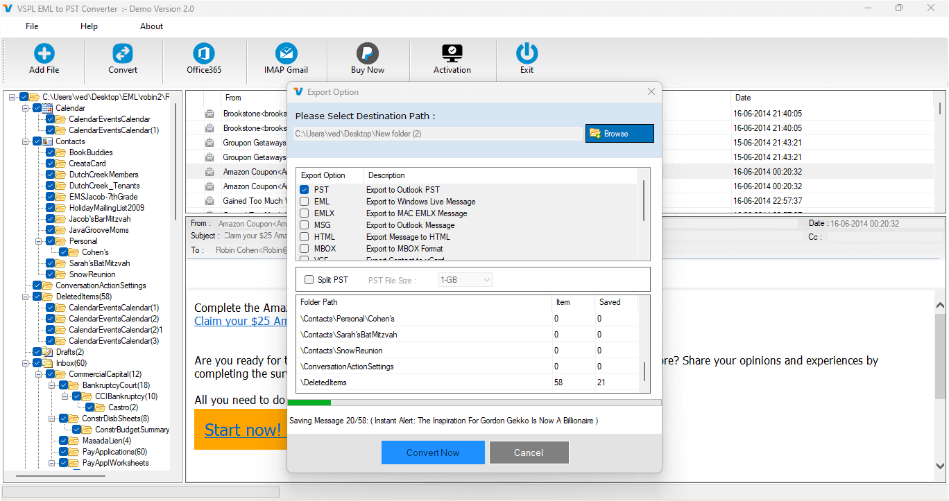 Convert EML/EMLX to PST File Process