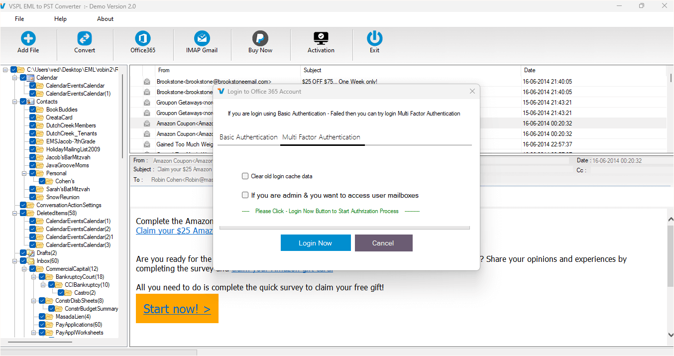 Export Options For Office365 or Live Exchange Server