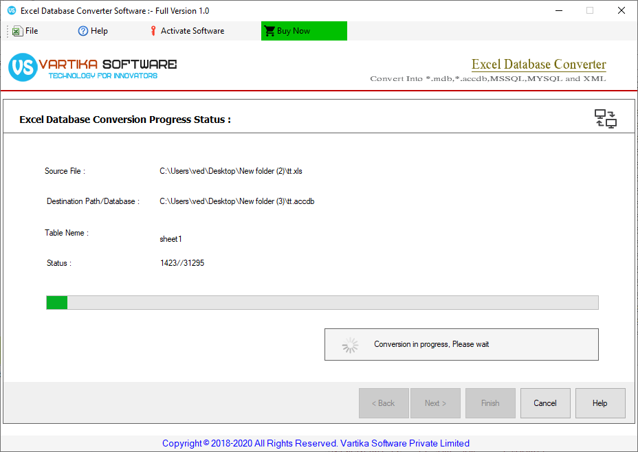 Running Conversion Process of Database Table Conversion