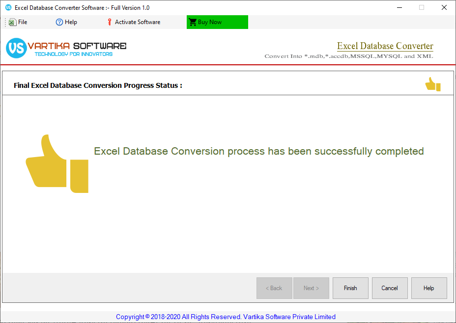 Successfully Completed database Conversion process