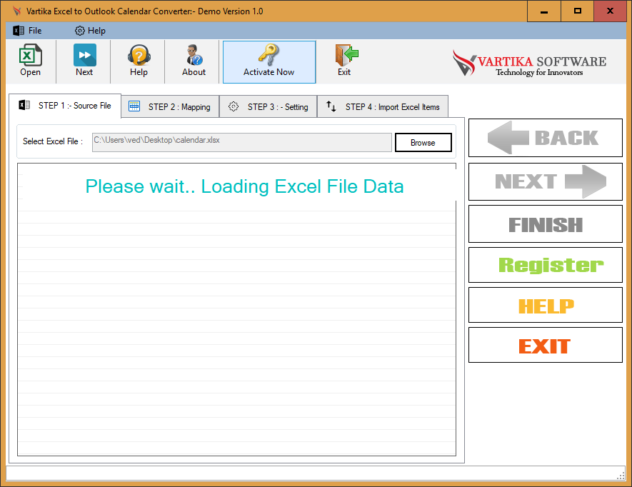 Loading Excel file Calendar Items