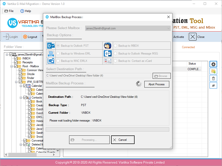 Running Gmail Account Backup Proccess - Click on Backup Mailbox