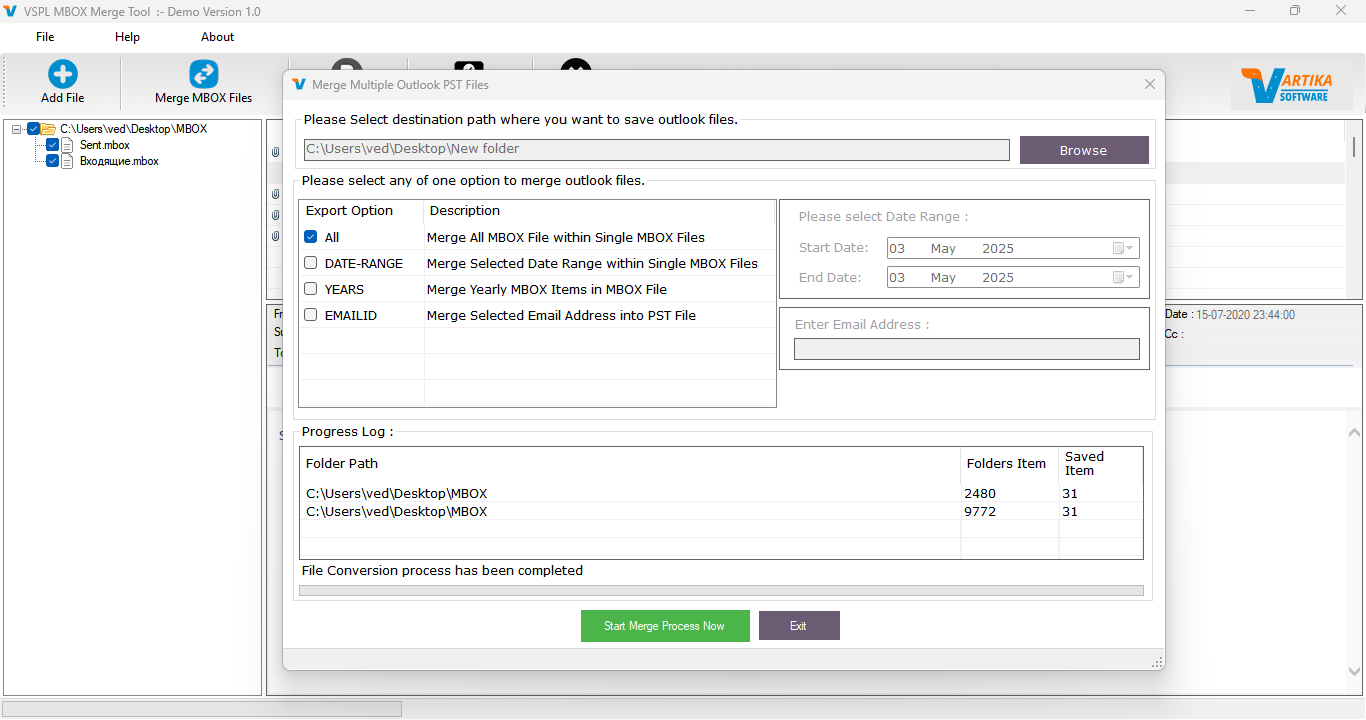 Start Merge MBOX File Process