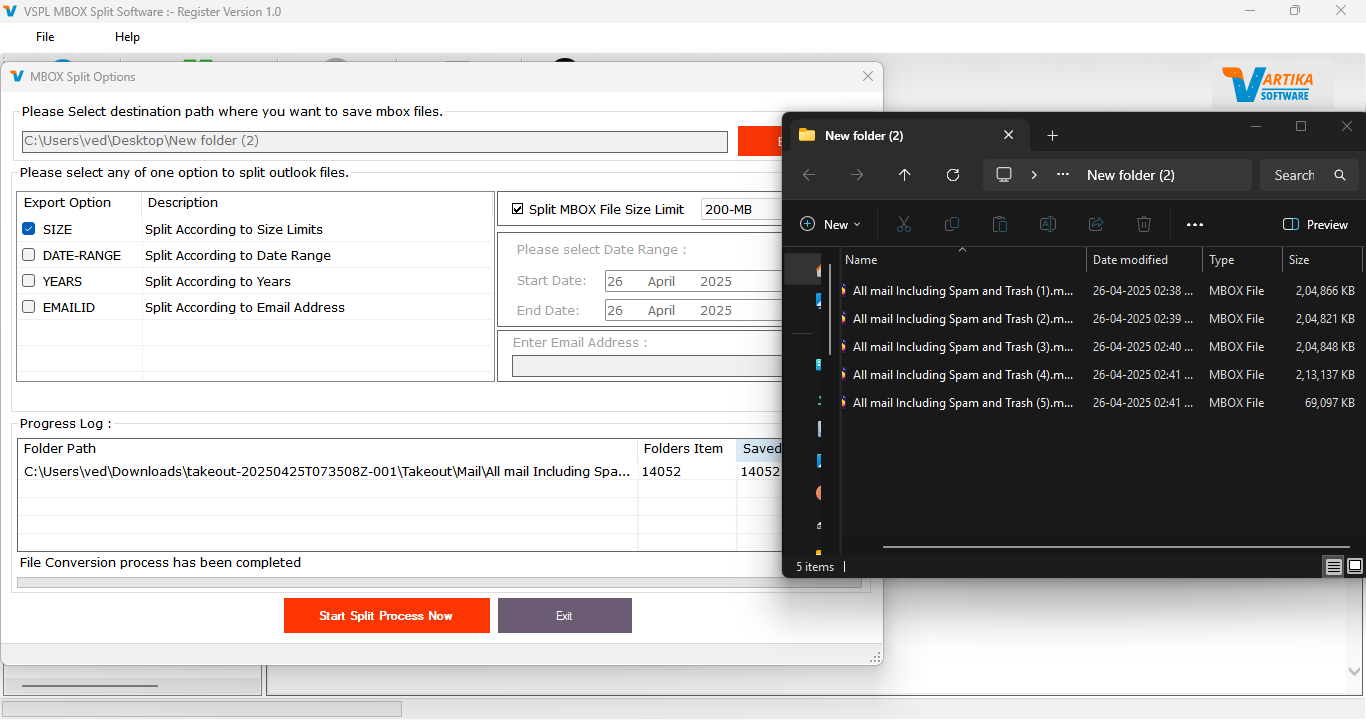 Start Split MBOX File Process