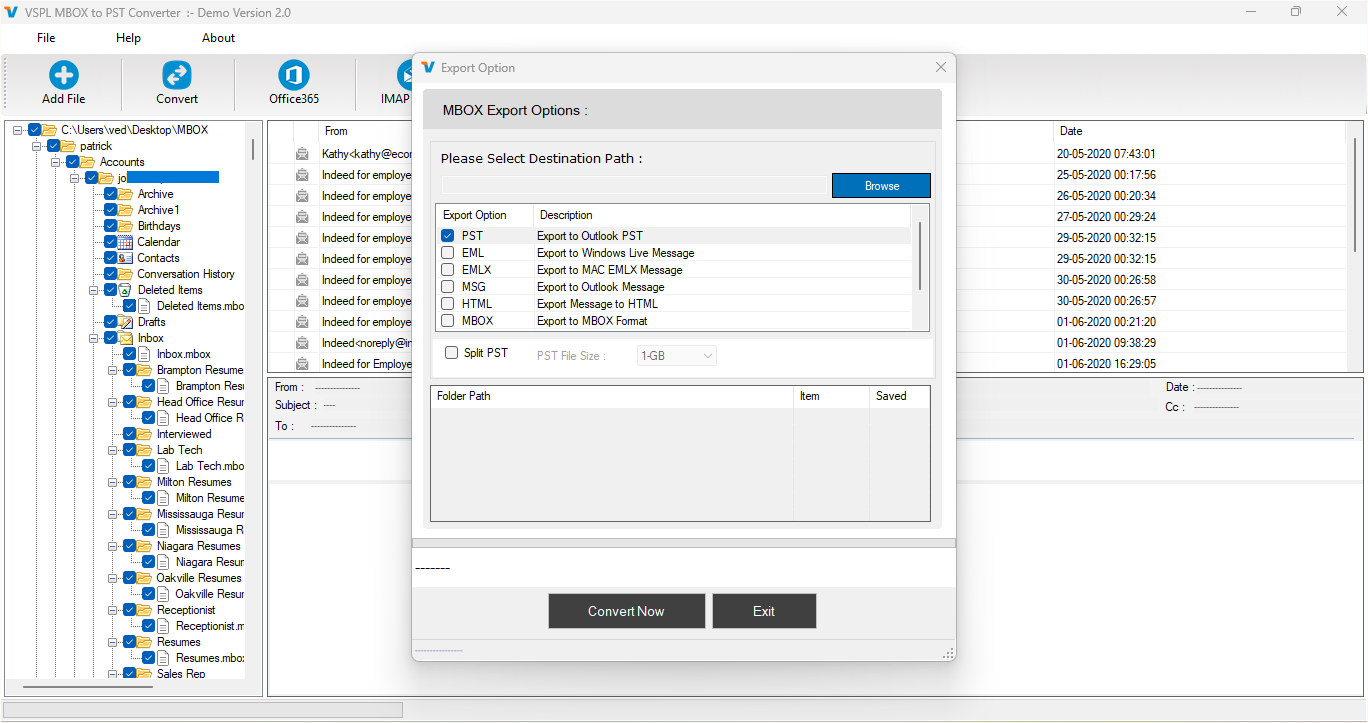 MBOX File Export Option - Outlook PST, EML, MSG Format