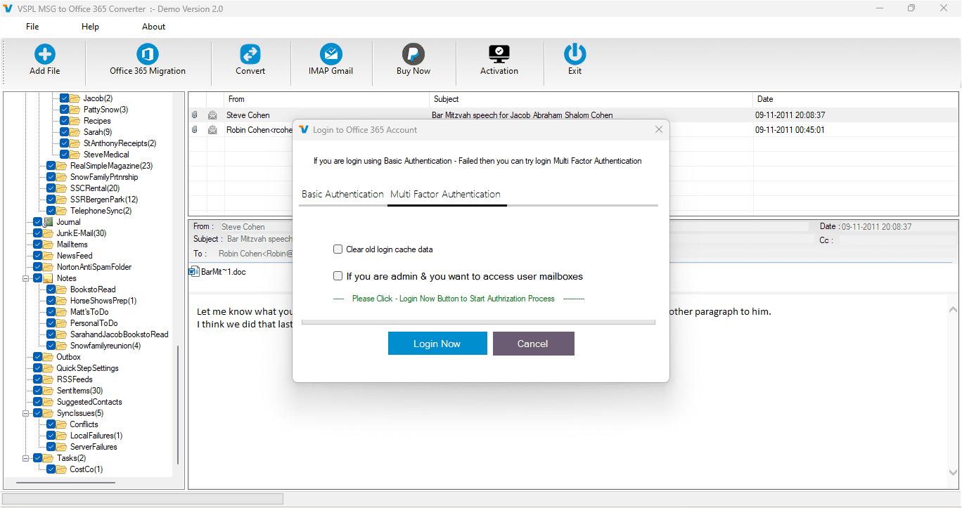 Export Options : Importing MSG File into Office 365 Account