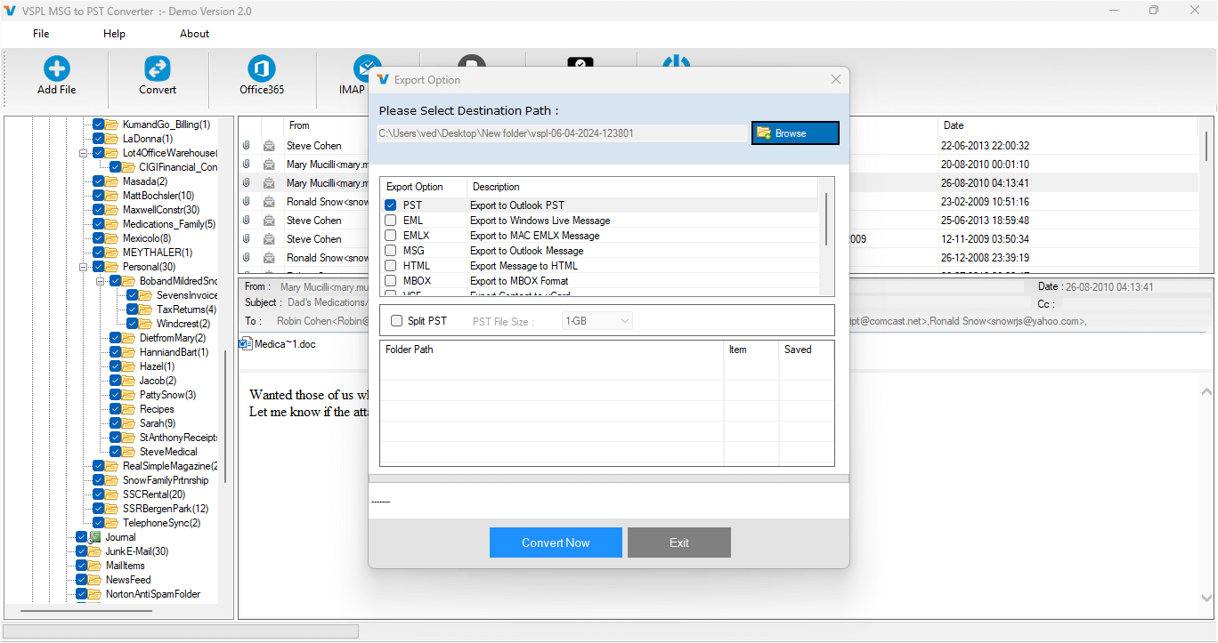 MSG File Export Option - Outlook PST, EML, MBOX Format
