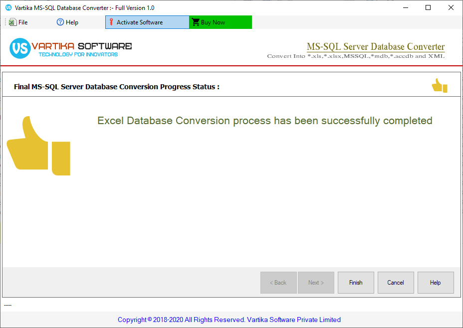 Successfully Completed database Conversion process