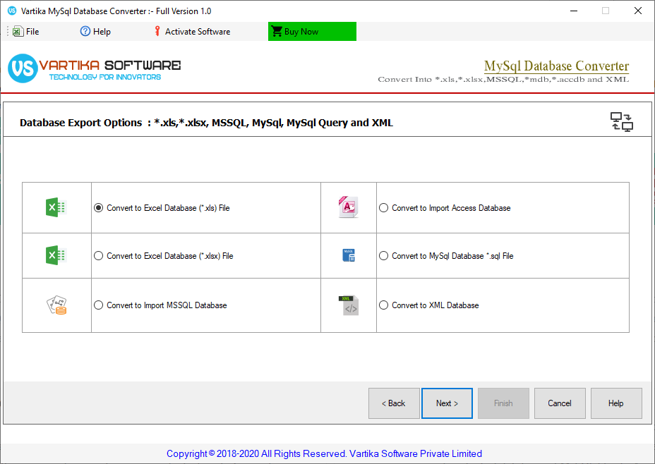 Select Export Options - Excel, Access, XML and MSSQL