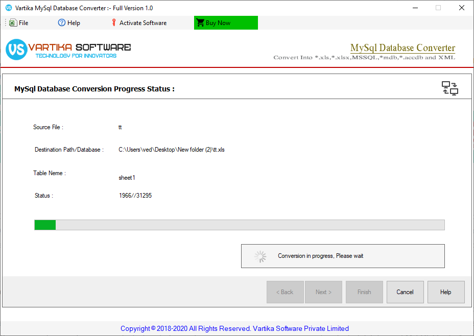 Running Conversion Process of Database Table Conversion