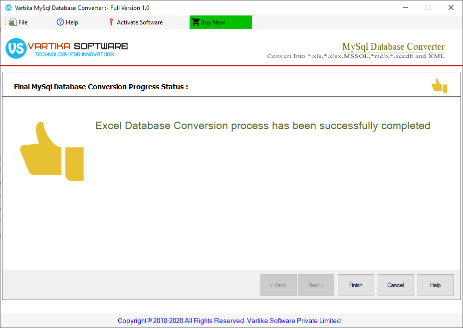 Successfully Completed database Conversion process
