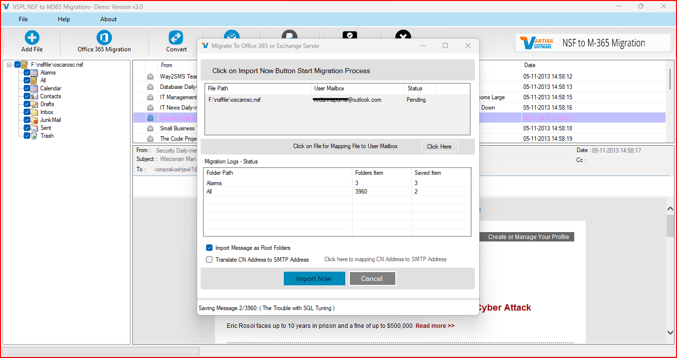 Migrate NSF to PST : Preview of Message Information's