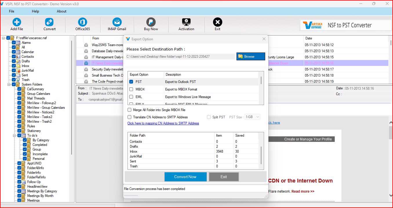 Migrate NSF to PST : Preview of Message Information's