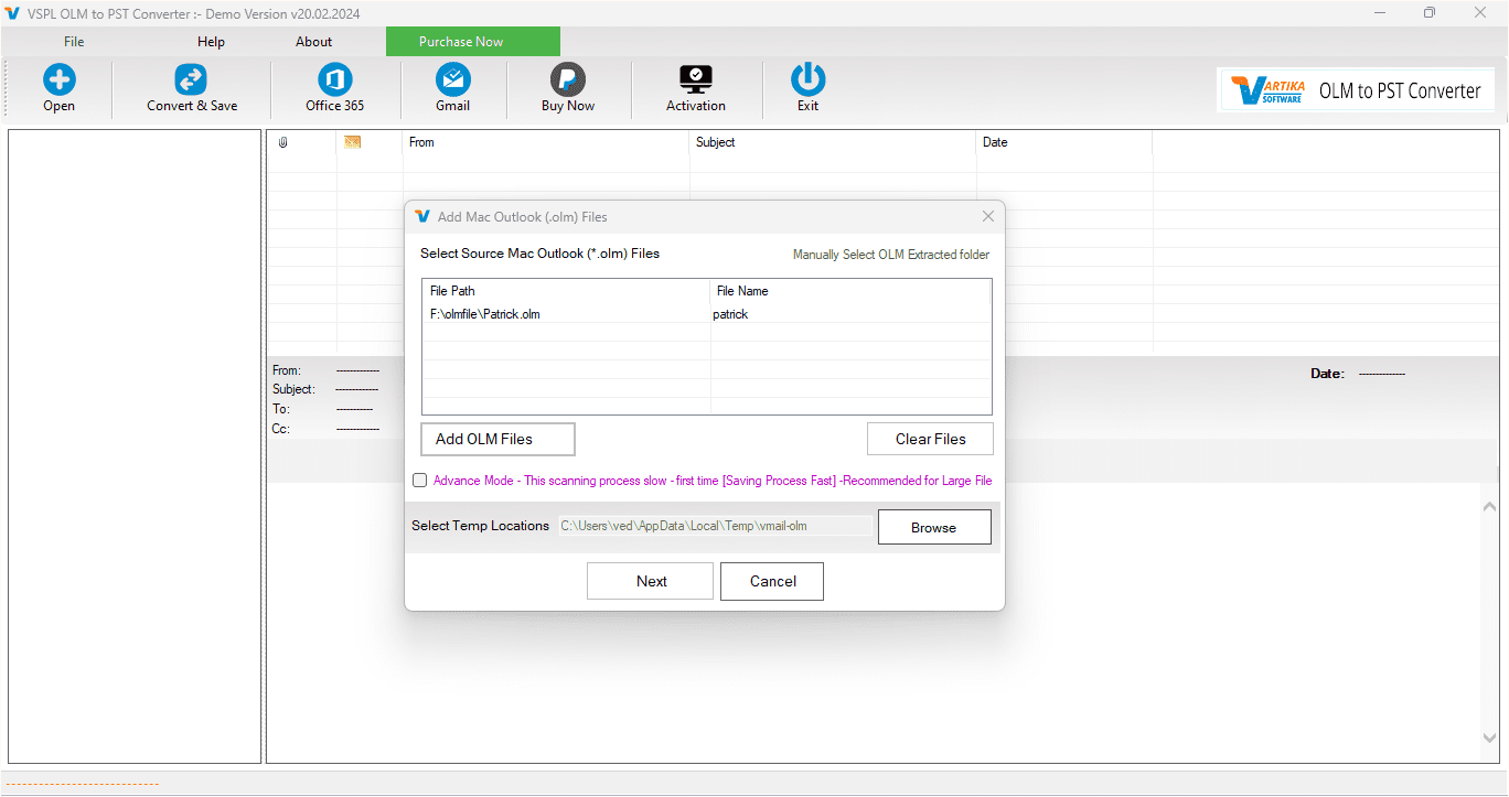 OLM File Stored Folder Locations