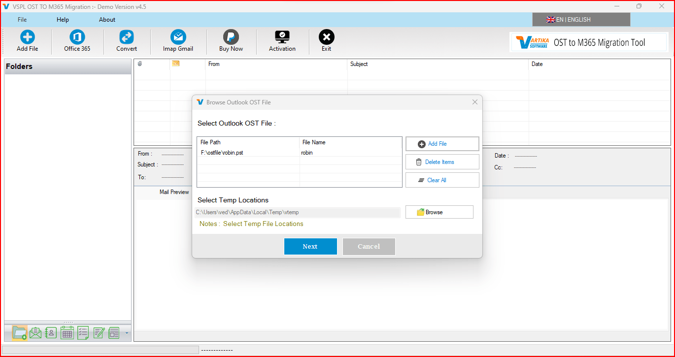 Select Outlook OST file