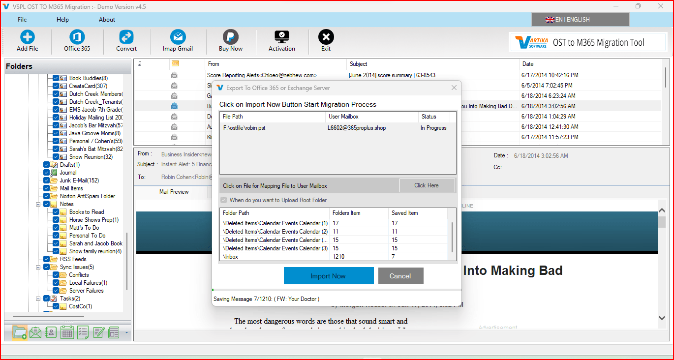 Migrate OST File Items into Office365 or Live Exchange Server Account