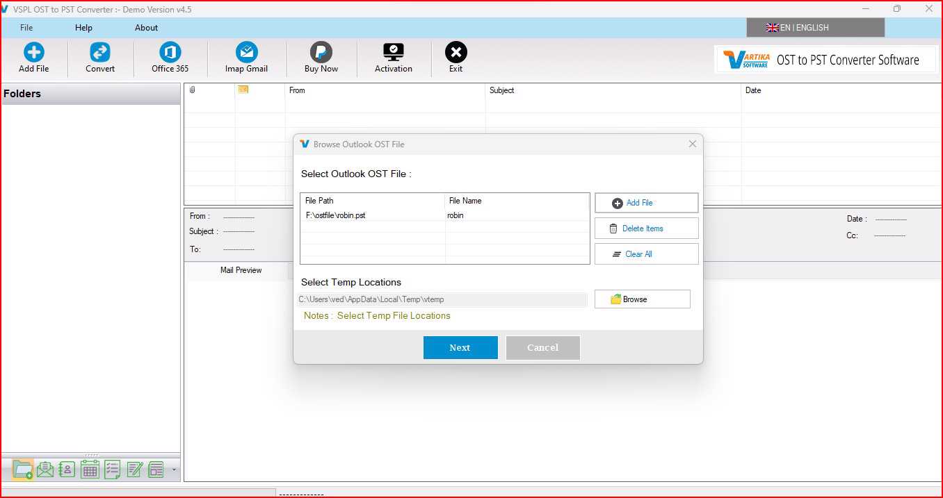 How to select Outlook OST file in VSPL OST to PST Conevrter for Windows