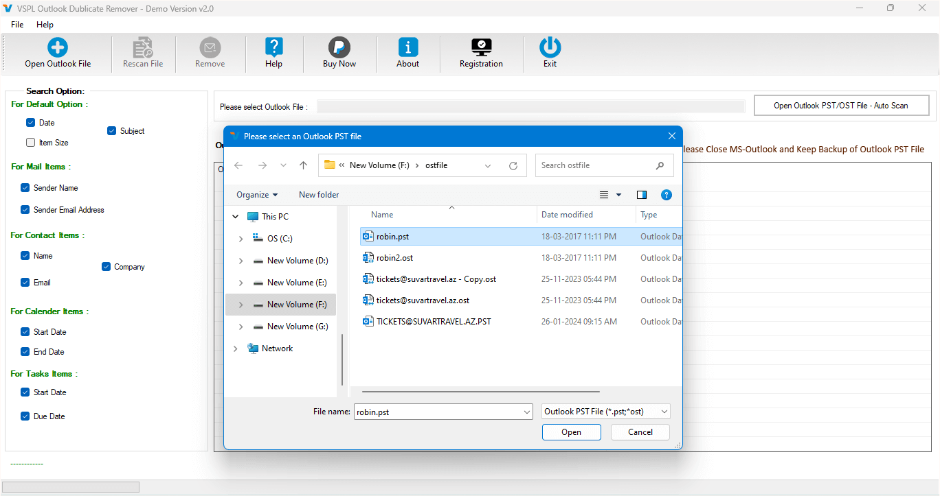 Select Outlook OST or PST file