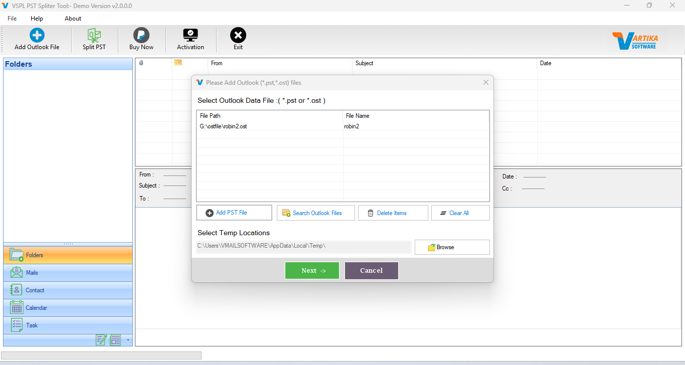 Select Outlook OST or PST file